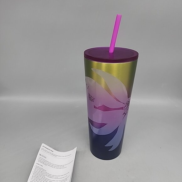 STARBUCKS 2022 FLORAL RAINBOW OMBRE STAINLESS STEEL COLD CUP TUMBLER VENTI 24 OZ - Picture 1 of 5